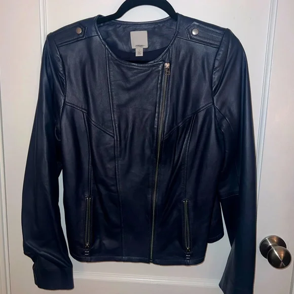 Halogen real leather navy moto jacket. Buttery soft and beautiful! - Picture 2 of 5